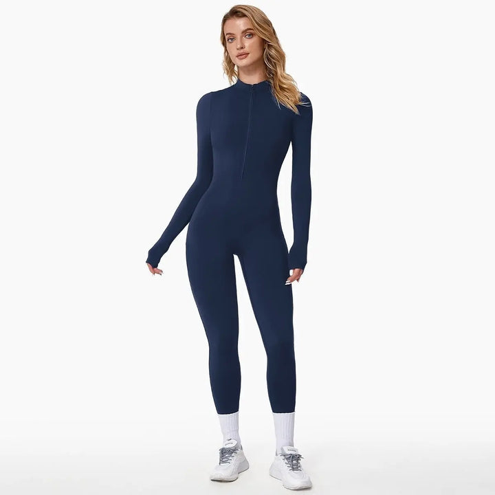 MunaWear  One-Pieces  Sophie - Black Slim-Fit Jumpsuit for Women with Superstretch Comfort and Soft Fleece Lining  Blue-XL