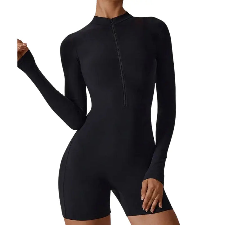 Zinnia – Breathable Shaping Fitness Jumpsuit Shorts with Flexible Fit and Convenient Front Zipper