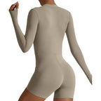 Zinnia – Breathable Shaping Fitness Jumpsuit Shorts with Flexible Fit and Convenient Front Zipper- Gray