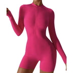 Zinnia – Breathable Shaping Fitness Jumpsuit Shorts with Flexible Fit and Convenient Front Zipper- Pink