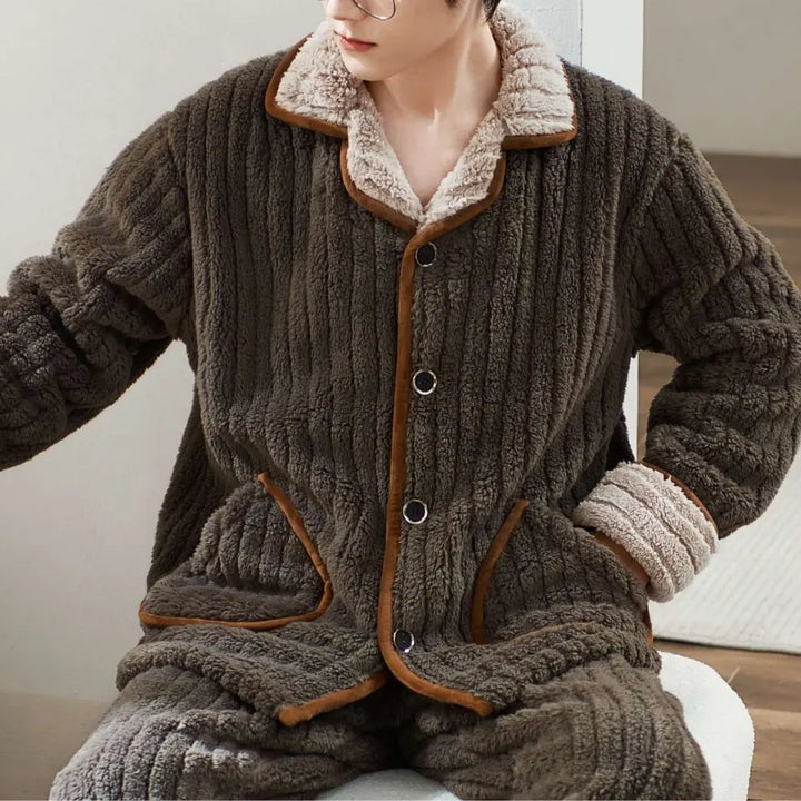James - Cozy Long Sleeve Men's Pajama Set with Sherpa Lining for Cold Nights, Size S-XXL 1