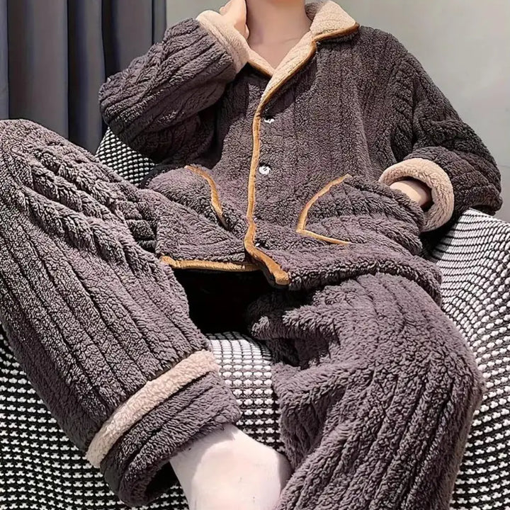James - Cozy Long Sleeve Men's Pajama Set with Sherpa Lining for Cold Nights, Size S-XXL 2