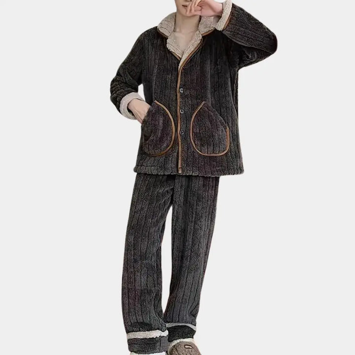 James - Cozy Long Sleeve Men's Pajama Set with Sherpa Lining for Cold Nights, Size S-XXL 3