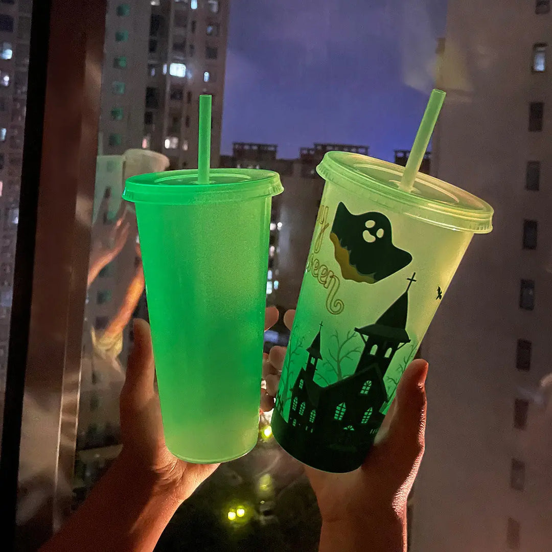 Halloween Party Drinking Cup – Bright Reusable 720ml Cup with Straw for Spooky Drinks 2