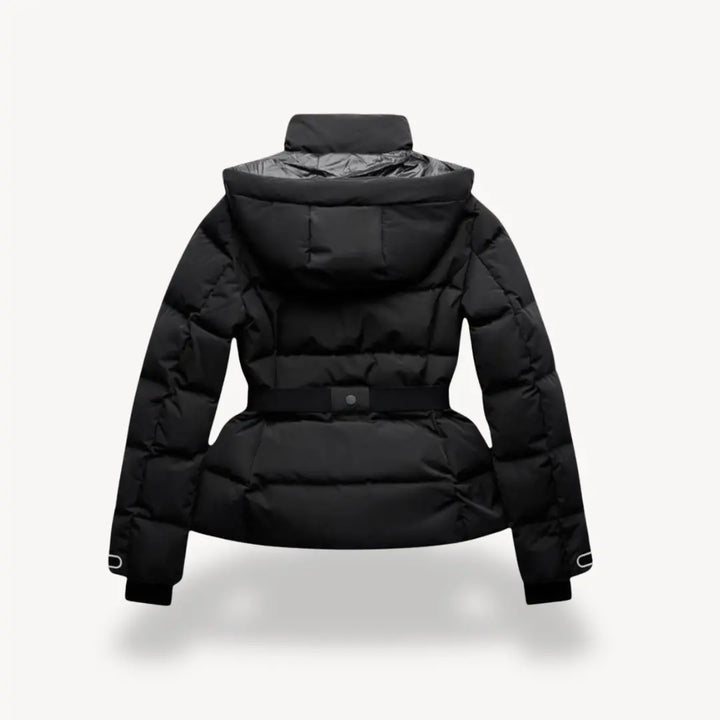 Water-Resistant Black Puffer Jacket for Women with Belted Design – Insulated Winter Coat 2