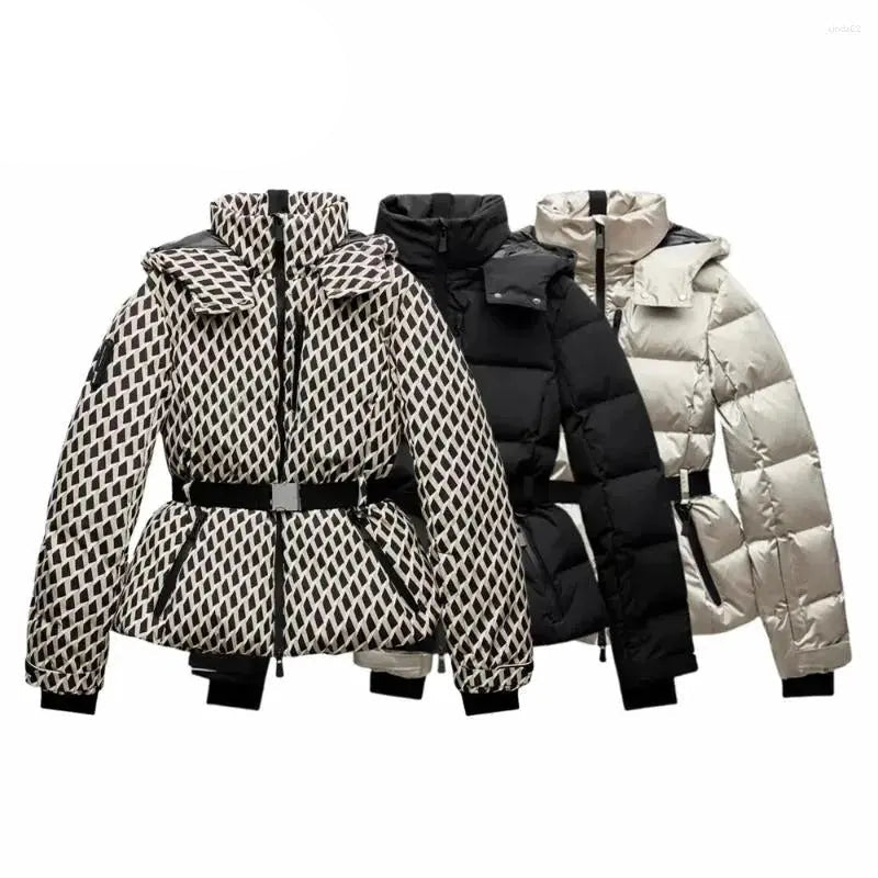 MunaWear - Puffer Jackets - Liora – Water-Resistant Black Puffer Jacket With Belted Design For Winter Wear - 