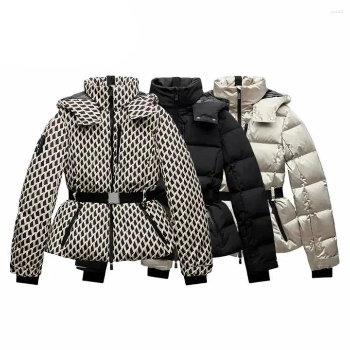 MunaWear - Puffer Jackets - Liora – Water-Resistant Black Puffer Jacket With Belted Design For Winter Wear - 
