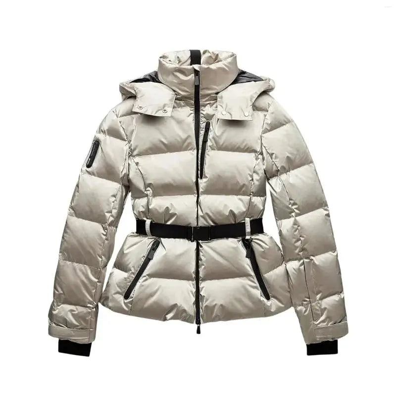 MunaWear - Puffer Jackets - Liora – Water-Resistant Black Puffer Jacket With Belted Design For Winter Wear - 