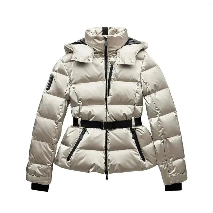 MunaWear - Puffer Jackets - Liora – Water-Resistant Black Puffer Jacket With Belted Design For Winter Wear - 