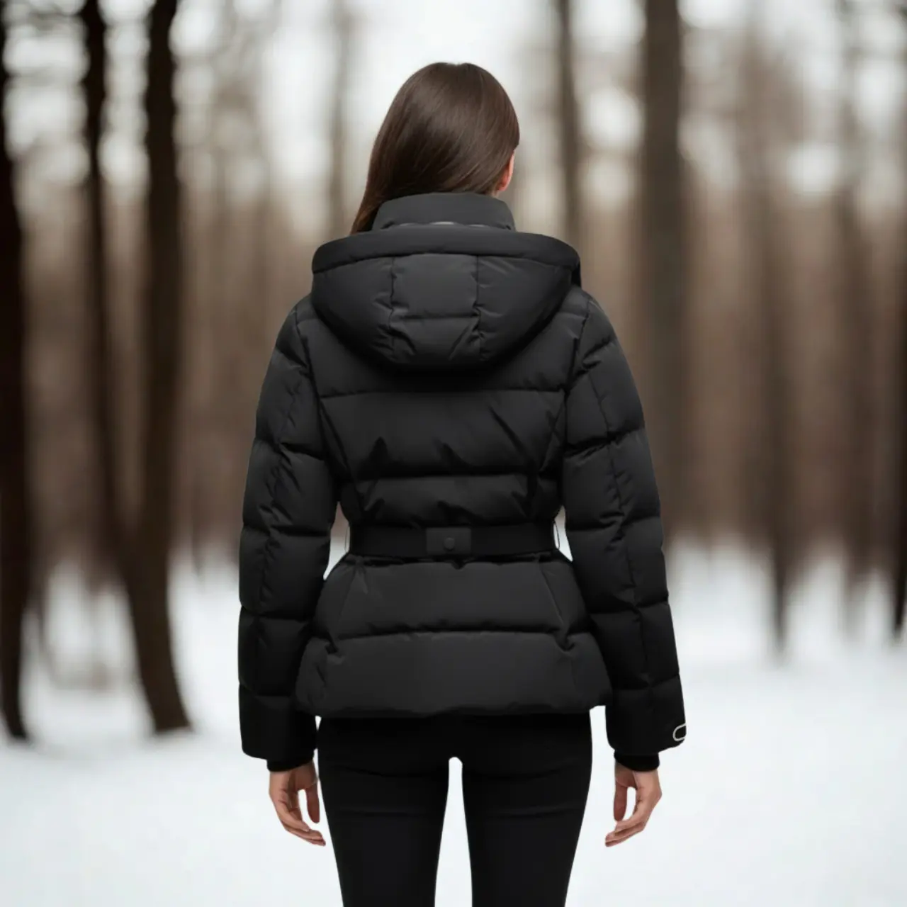 MunaWear - Puffer Jackets - Zenya – Water-Resistant Black Puffer Jacket With Belted Design For Winter Wear - Black / L