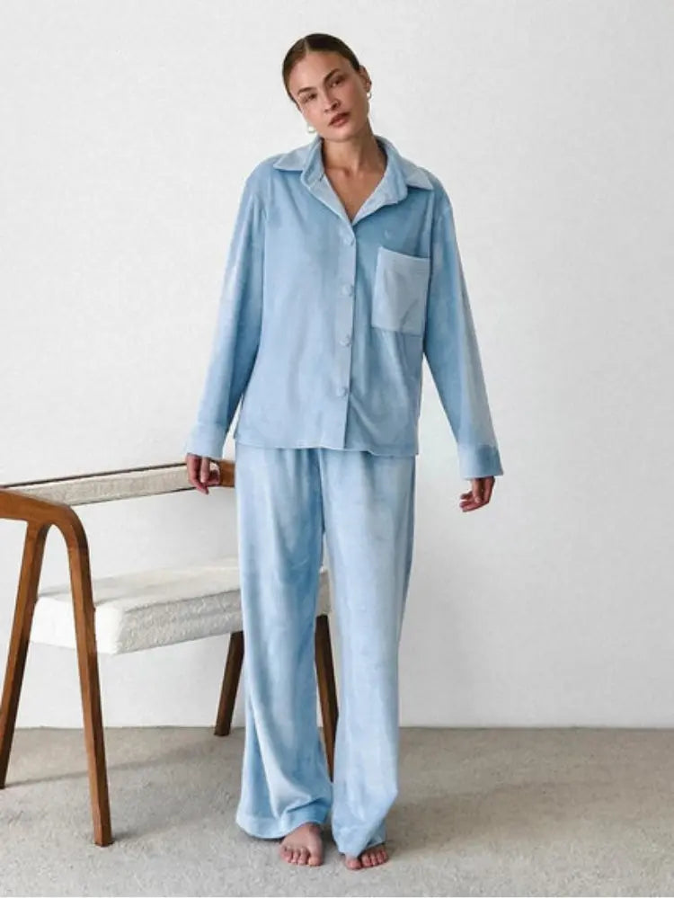 Liora - Relaxed Women's Pyjama Set With Button-Up Shirt And Wide-Leg Trousers For Cozy Nights 2