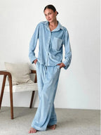 Liora - Relaxed Women's Pyjama Set With Button-Up Shirt And Wide-Leg Trousers For Cozy Nights 0