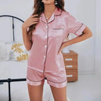 Liora - Stylish Women's Pyjama Set With Short Sleeve Top And Shorts For Cozy Nights 10