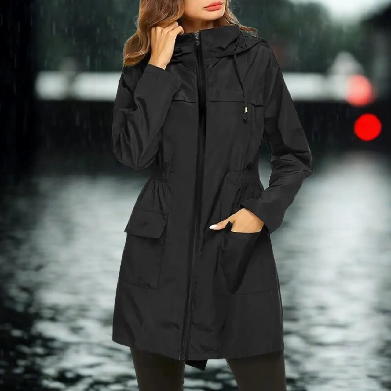 MunaWear - Rain Jackets - Faela – Stylish Women's Hooded Rain Jacket With Lightweight Design For Unpredictable Weather - Black