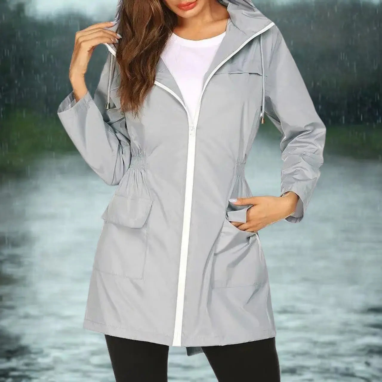 MunaWear - Rain Jackets - Faela – Stylish Women's Hooded Rain Jacket With Lightweight Design For Unpredictable Weather - Gray