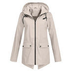 MunaWear - Coats - Francine – Stylish Women's Rain Jacket With Hood For All-Weather Protection - Beige - Front