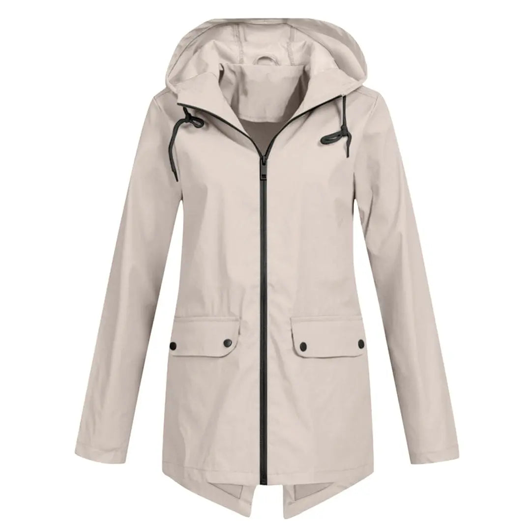MunaWear - Coats - Francine – Stylish Women's Rain Jacket With Hood For All-Weather Protection - Beige - Front