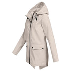 MunaWear - Coats - Francine – Stylish Women's Rain Jacket With Hood For All-Weather Protection - Beige - Side View