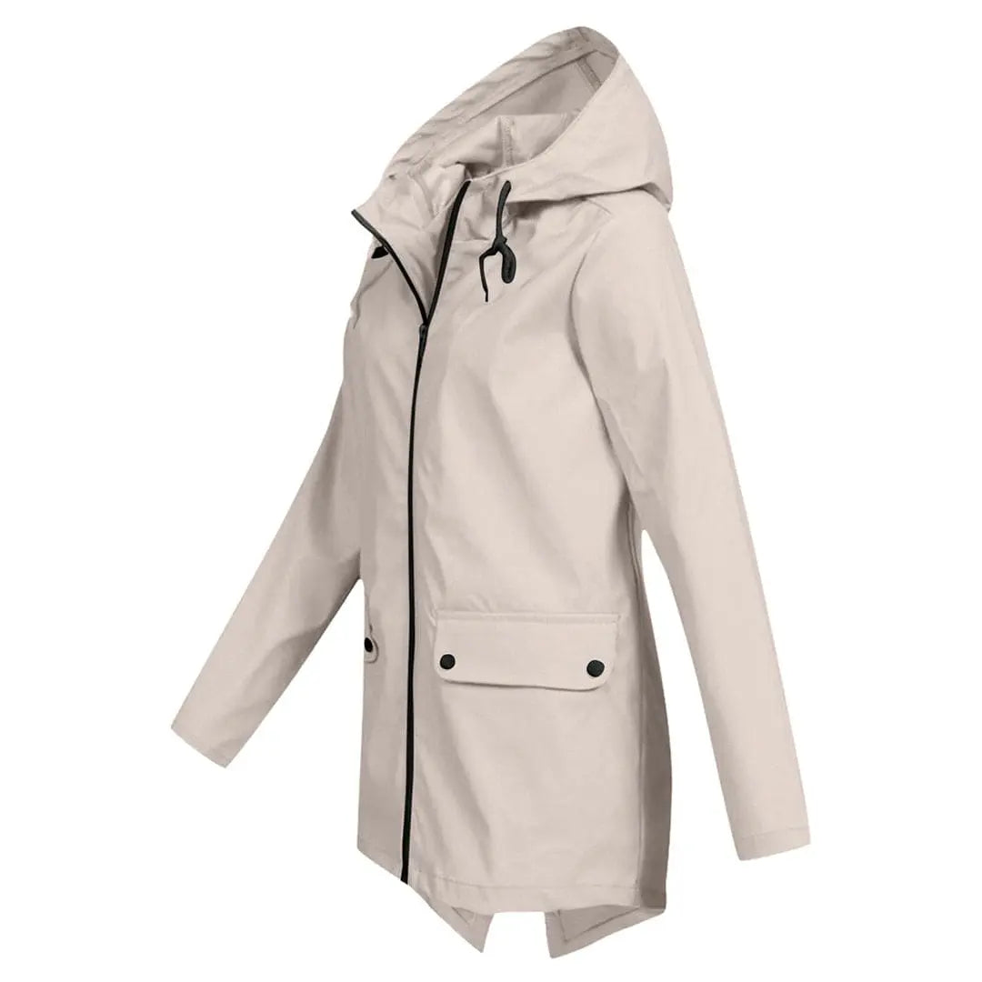 MunaWear - Coats - Francine – Stylish Women's Rain Jacket With Hood For All-Weather Protection - Beige - Side View