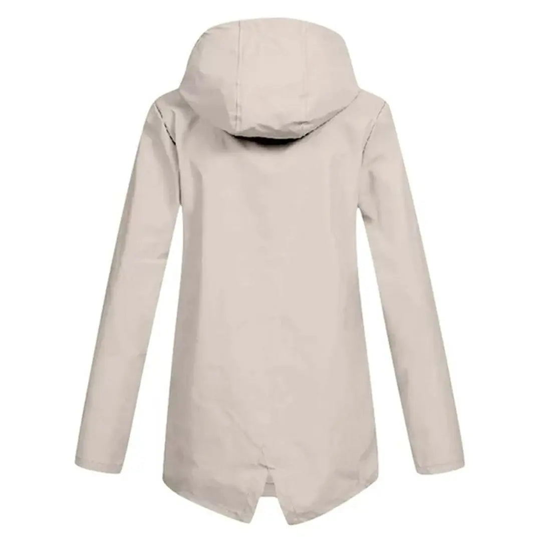 MunaWear - Coats - Francine – Stylish Women's Rain Jacket With Hood For All-Weather Protection - Beige - Back View
