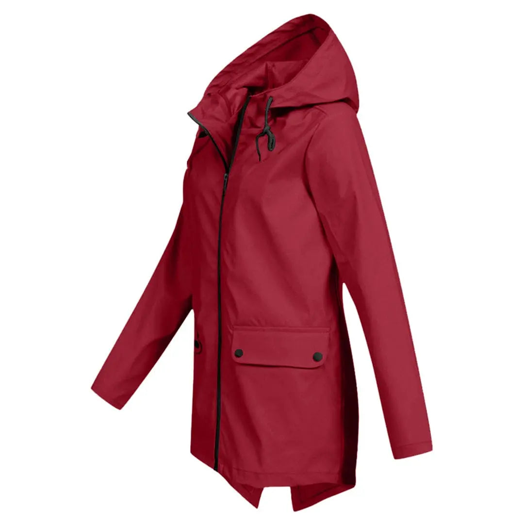 MunaWear - Coats - Francine – Stylish Women's Rain Jacket With Hood For All-Weather Protection - Red - Side View