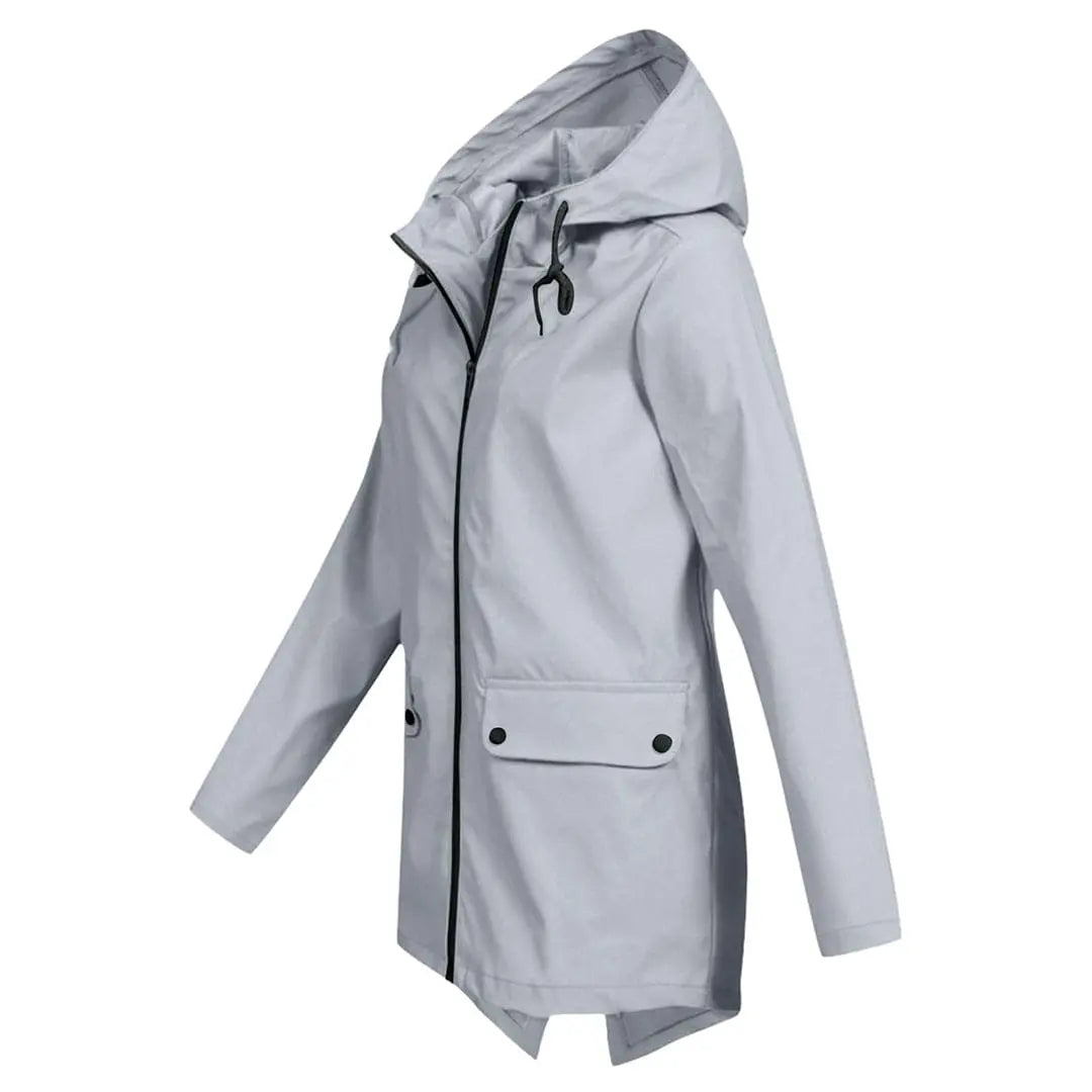 MunaWear - Coats - Francine – Stylish Women's Rain Jacket With Hood For All-Weather Protection - Gray - Side View