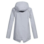 MunaWear - Coats - Francine – Stylish Women's Rain Jacket With Hood For All-Weather Protection - Gray - Back View