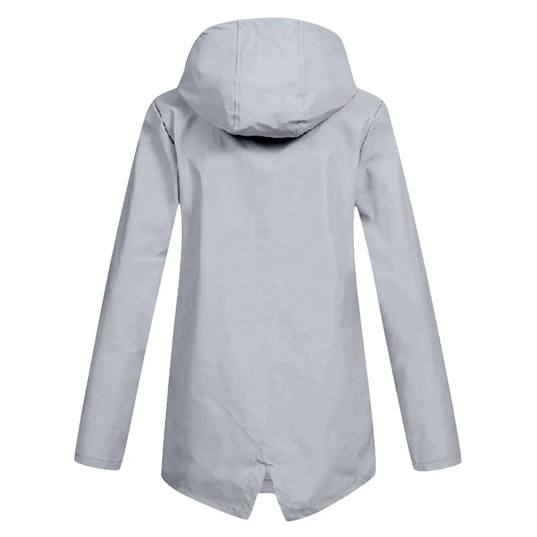 MunaWear - Coats - Francine – Stylish Women's Rain Jacket With Hood For All-Weather Protection - Gray - Back View
