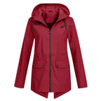 MunaWear - Coats - Francine – Stylish Women's Rain Jacket With Hood For All-Weather Protection - Red - Front View