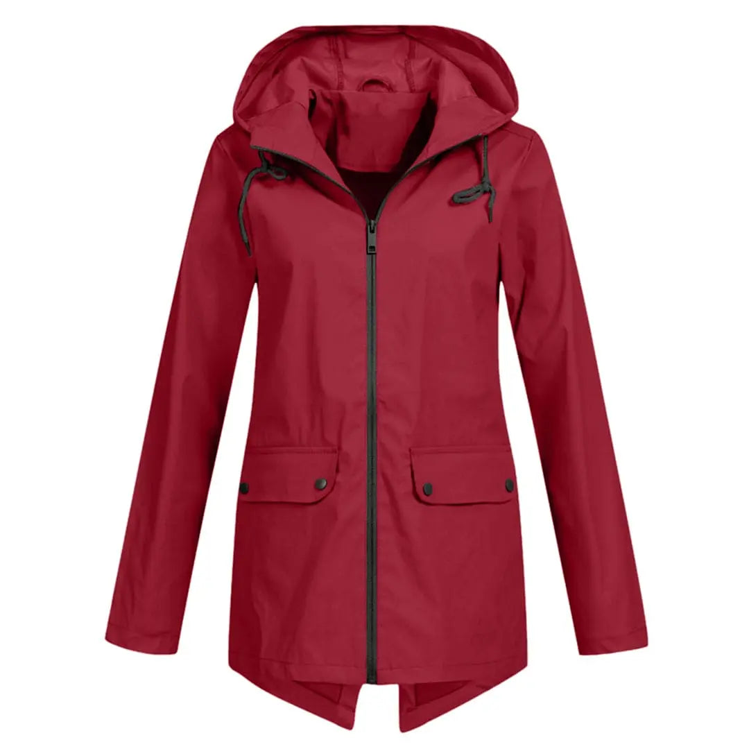 MunaWear - Coats - Francine – Stylish Women's Rain Jacket With Hood For All-Weather Protection - Red - Front View
