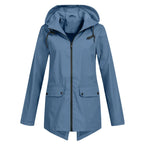 MunaWear - Coats - Francine – Stylish Women's Rain Jacket With Hood For All-Weather Protection - Blue - Front View