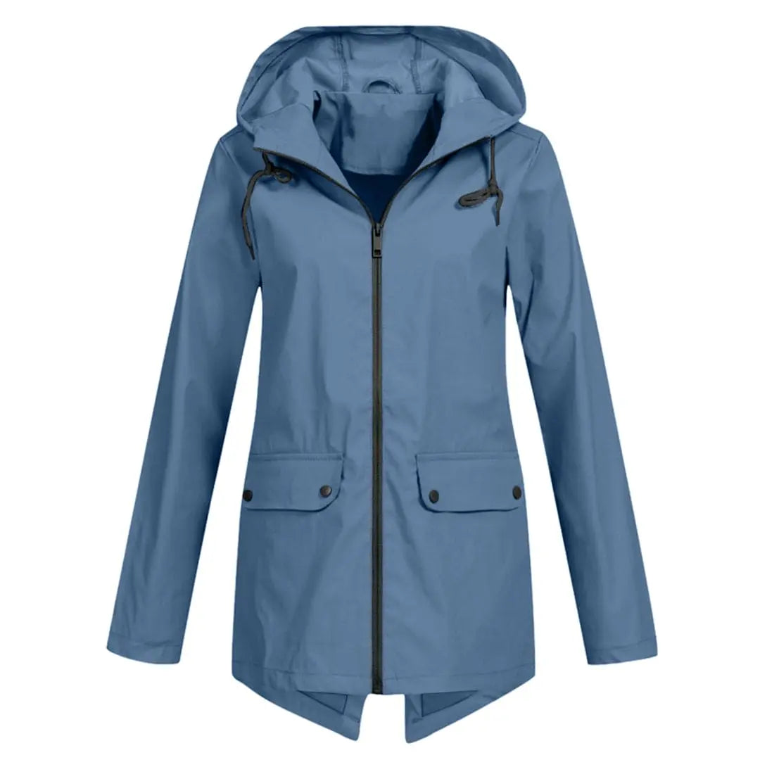 MunaWear - Coats - Francine – Stylish Women's Rain Jacket With Hood For All-Weather Protection - Blue - Front View