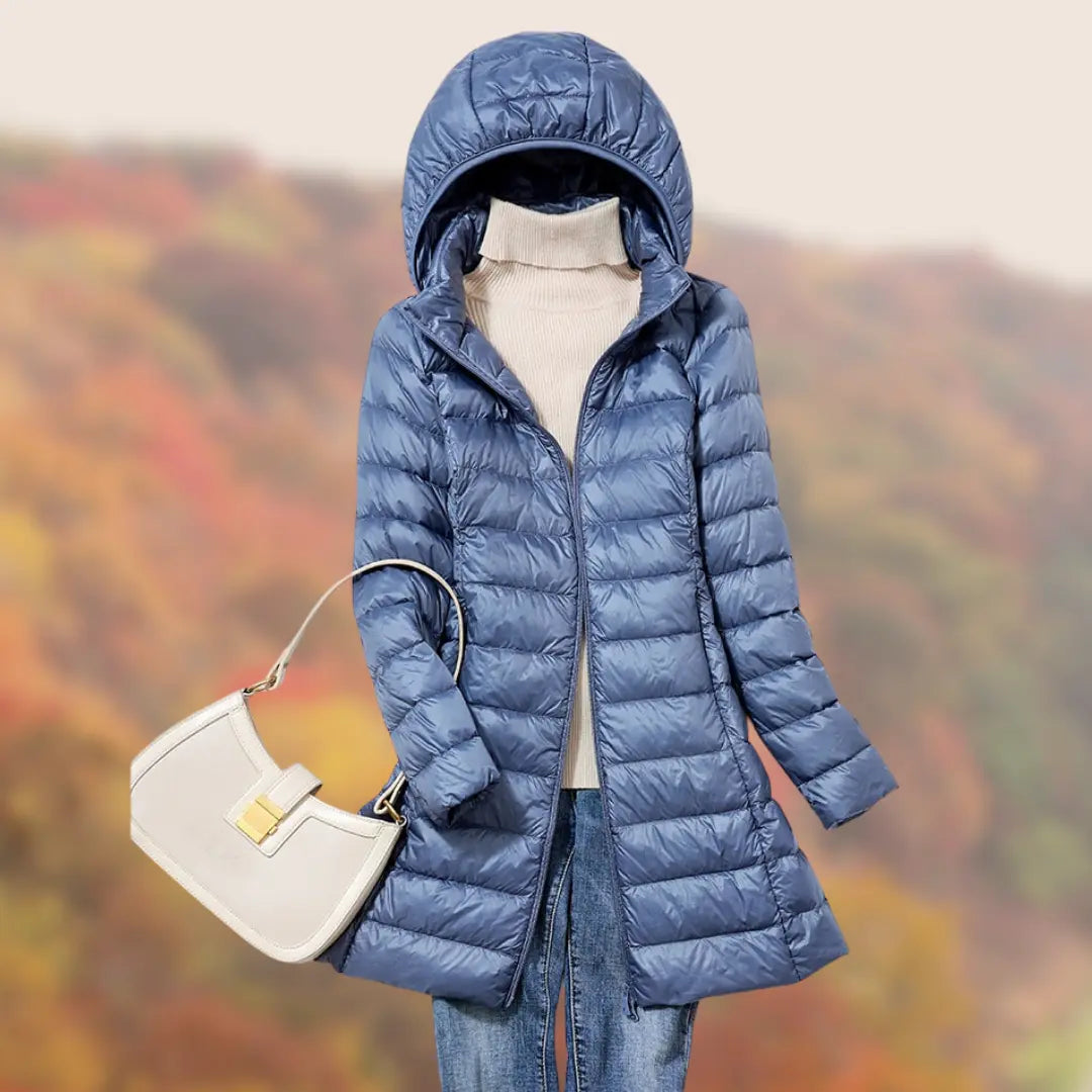 MunaWear - Jackets - Amarie – Cozy Women's Rain Jacket With Modern Hood For Stylish Winter Wear - Blue