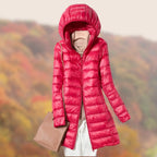 MunaWear - Jackets - Amarie – Cozy Women's Rain Jacket With Modern Hood For Stylish Winter Wear - Red