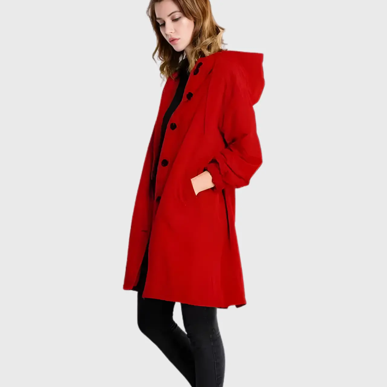 Lyria – Stylish Women's Winter Rain Jacket With Button Placket For Cold Weather- Red