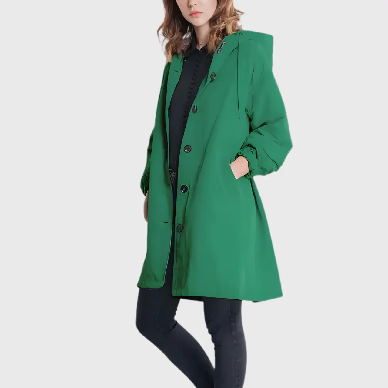 Lyria – Stylish Women's Winter Rain Jacket With Button Placket For Cold Weather- Emerald Green