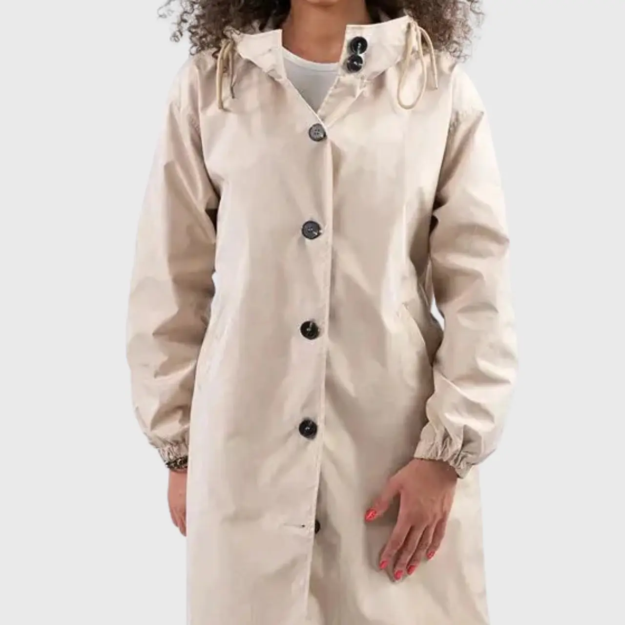 Lyria – Stylish Women's Winter Rain Jacket With Button Placket For Cold Weather- Beige