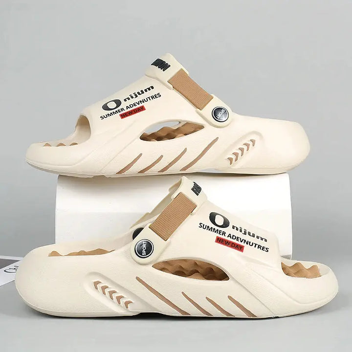MunaWear  Sandals  Ethan - Soft-Sole EVA Platform Slides for Men - Comfortable Indoor & Outdoor Men's Sandals  Beige-brown-42-43-25.6-26.5CM