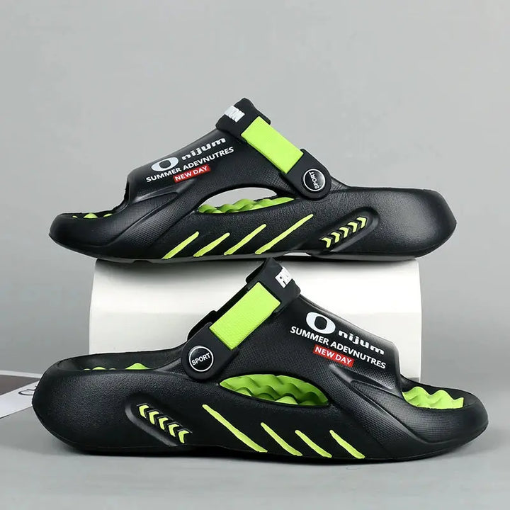 MunaWear  Sandals  Ethan - Soft-Sole EVA Platform Slides for Men - Comfortable Indoor & Outdoor Men's Sandals  Black-green-42-43-25.6-26.5CM