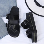 MunaWear  Sandals  Mia – Women's PU Leather Mid-Heel Sandals with Metal Buckle for Summer Beach Outings 