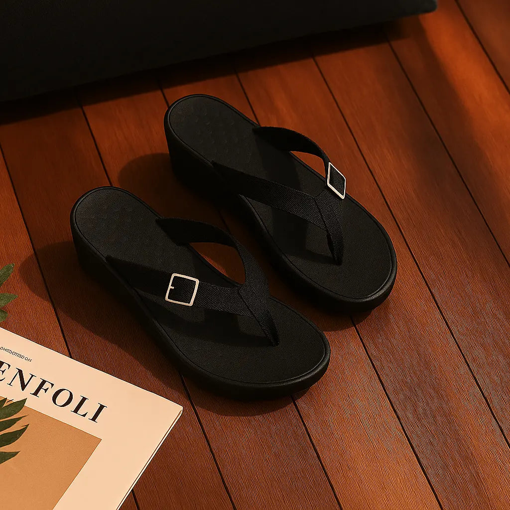 MunaWear - Sandals & Slides - Elena – Customizable Orthopedic Women's Sandals with Casual Flip Flop Design for Ultimate Comfort - Black-43
