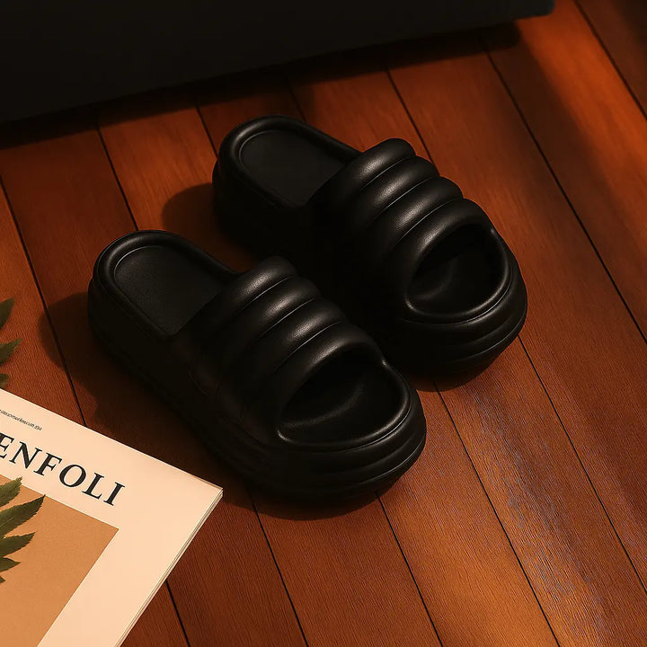 MunaWear - Sandals & Slides - Nia – Womens Chunky Platform Slippers with Open Toe and Non-Slip Sole for All-Day Comfort - Black-41