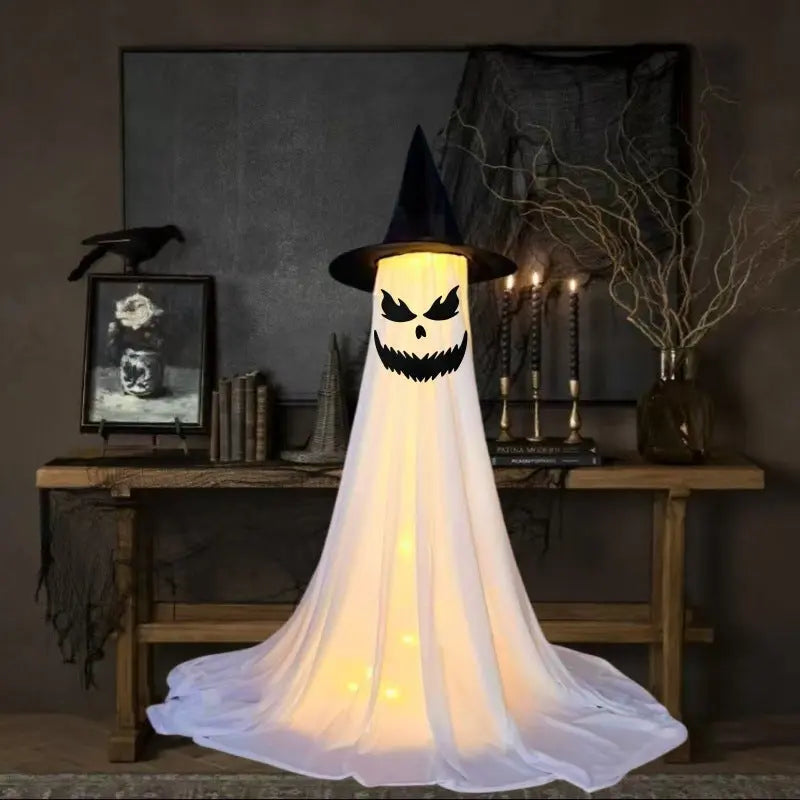 Creepy Halloween Ghost Decoration Figures with LED Lights and Witch Hats – Scary Outdoor Halloween Props for Parties and Home Décor 3