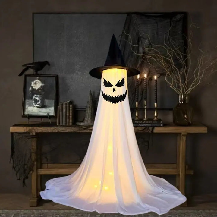 Creepy Halloween Ghost Decoration Figures with LED Lights and Witch Hats – Scary Outdoor Halloween Props for Parties and Home Décor 3