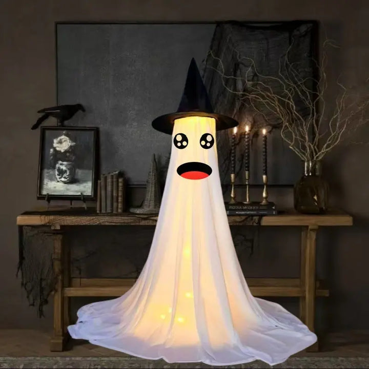 Creepy Halloween Ghost Decoration Figures with LED Lights and Witch Hats – Scary Outdoor Halloween Props for Parties and Home Décor 6