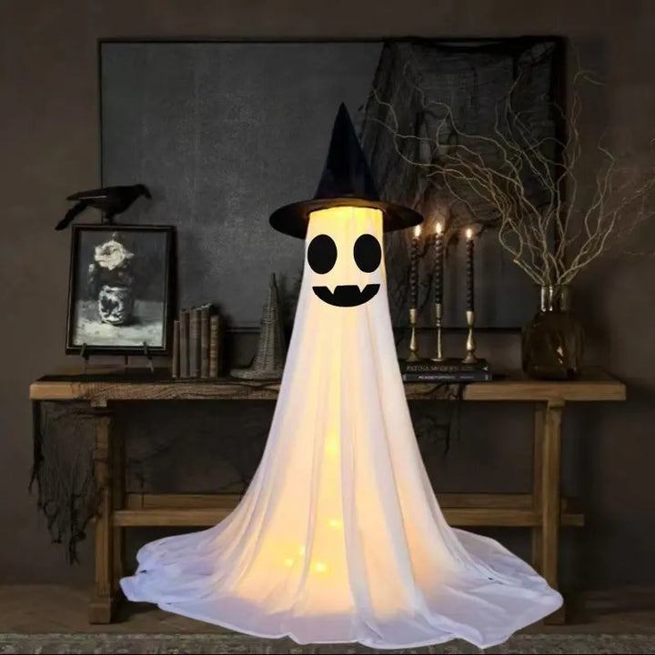 Creepy Halloween Ghost Decoration Figures with LED Lights and Witch Hats – Scary Outdoor Halloween Props for Parties and Home Décor 8