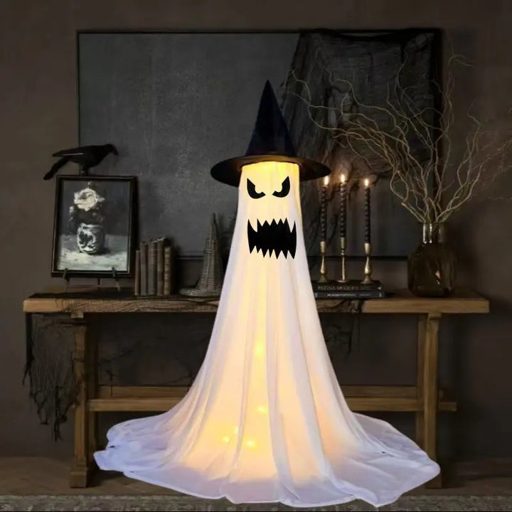 Creepy Halloween Ghost Decoration Figures with LED Lights and Witch Hats – Scary Outdoor Halloween Props for Parties and Home Décor 9