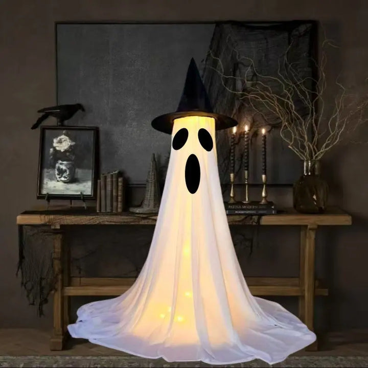Creepy Halloween Ghost Decoration Figures with LED Lights and Witch Hats – Scary Outdoor Halloween Props for Parties and Home Décor 10