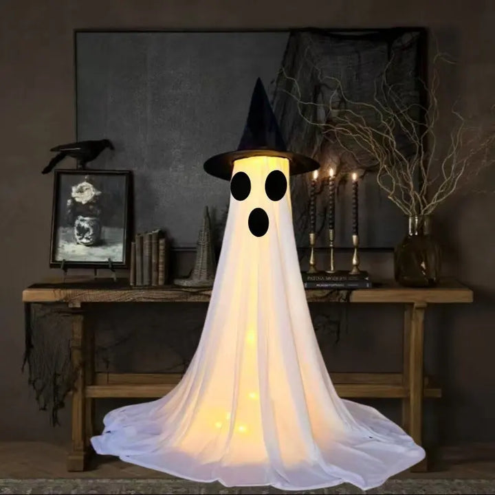 Creepy Halloween Ghost Decoration Figures with LED Lights and Witch Hats – Scary Outdoor Halloween Props for Parties and Home Décor 13