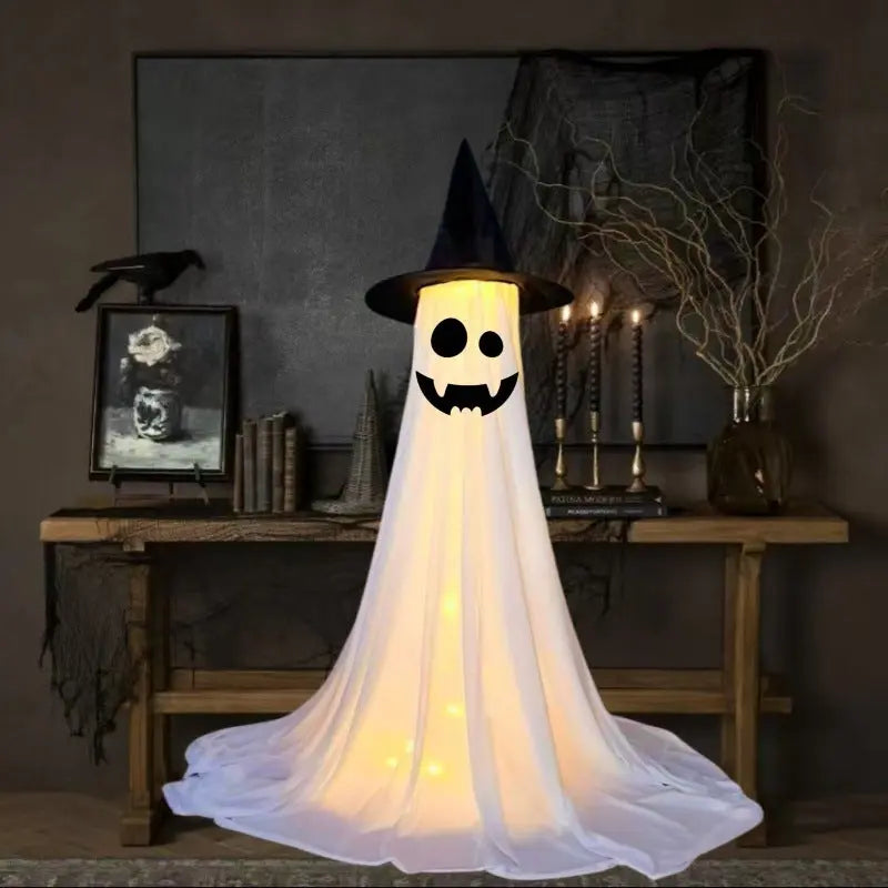 Creepy Halloween Ghost Decoration Figures with LED Lights and Witch Hats – Scary Outdoor Halloween Props for Parties and Home Décor 16